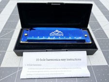 EastRock Blues Harmonica Mouth Organ 10 Hole C Key with Case, Metalic Blue