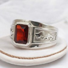 Garnet Emerald Cut Gemstone With 925 Sterling Silver Ring For Men's 959