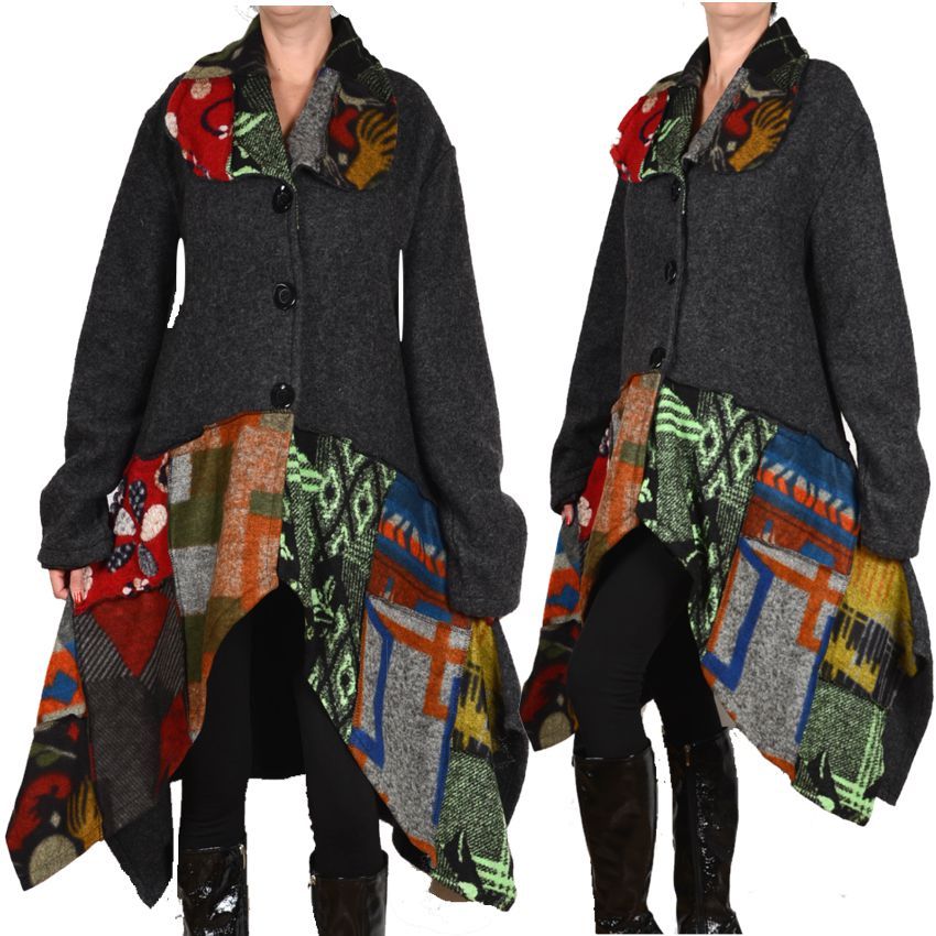 Patchwork laine SUPERPOSITION Manteau d'hiver trench coat 44 46 48 50 52 L XXL Patchwork laine SUPERPOSITION Manteau d'hiver trench coat 44 46 48 50 52 L XXL