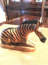 Vintage Hand Carved WOODEN ZEBRA Heavy