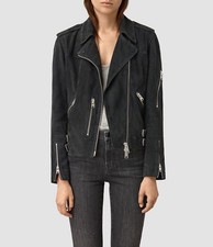 Allsaints Edwards Biker Goat Suede Leather Motorcycle Zipper Buckle Jacket Uk 8