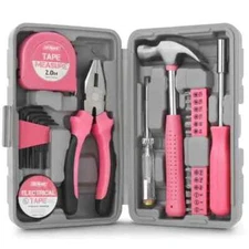Small Mini DIY Household Pink Tools Kit Set 25 Pcs for Home Office With Tool Box