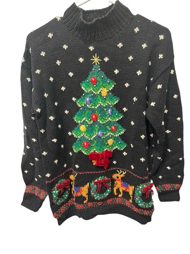 VINTAGE Marisa Christina Sweater Women Small Black Classics Christmas Collection