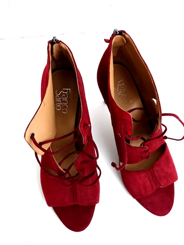 Franco Sarto Shawnee Size 11 M Dress Pump Lace-Up Red Suede Leather Stiletto - Picture 11 of 12