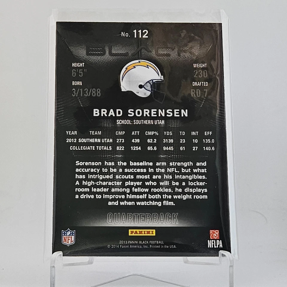 2013 Panini Black Brad Sorensen #112 /399 RC Los Angeles Chargers  - Image 2 of 2