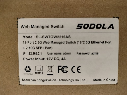 Sodola 18-Port Multi-Gigabit Ethernet Switch 16x 2.5GbE +2x 10G SFP+ Web Managed - Picture 6 of 12