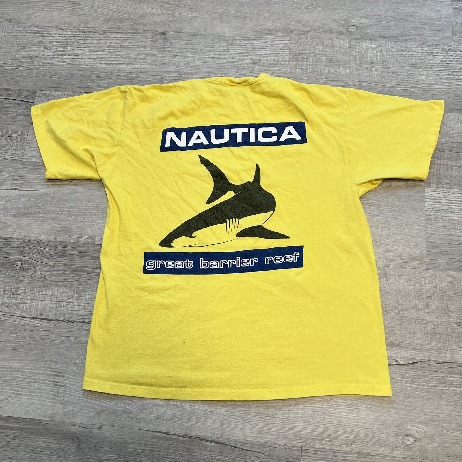 Vtg 90s Nautica Great Barrier Reef Shark Shirt Yellow… - Gem
