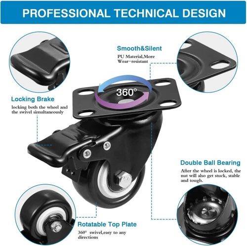 8X Schwerlastrollen Für Möbel 50mm 400KG Transportrollen Lenkrollen Mit Bremse - Bild 6 von 13