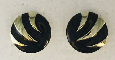Vintage Pierced Earrings Black Enamel Dimensional Tiger Claw Gold Tone 1''