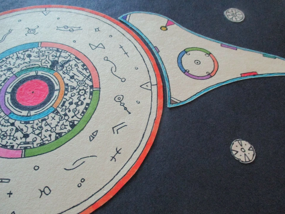 MYSTERY VINTAGE CONTEMPORARY SPACE ATOMIC MODERNIST DRAWING ALIEN CUBIST RETRO - Image 3 of 4