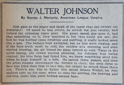 1919 Ohio Sports Page - Babe Ruth Hits Grand Slam & Walter Johnson Poem ...