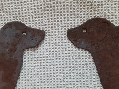 Unique Antique Wrought Iron Plaque Two Dogs Ridden by a Woman and a Man - Picture 2 of 7