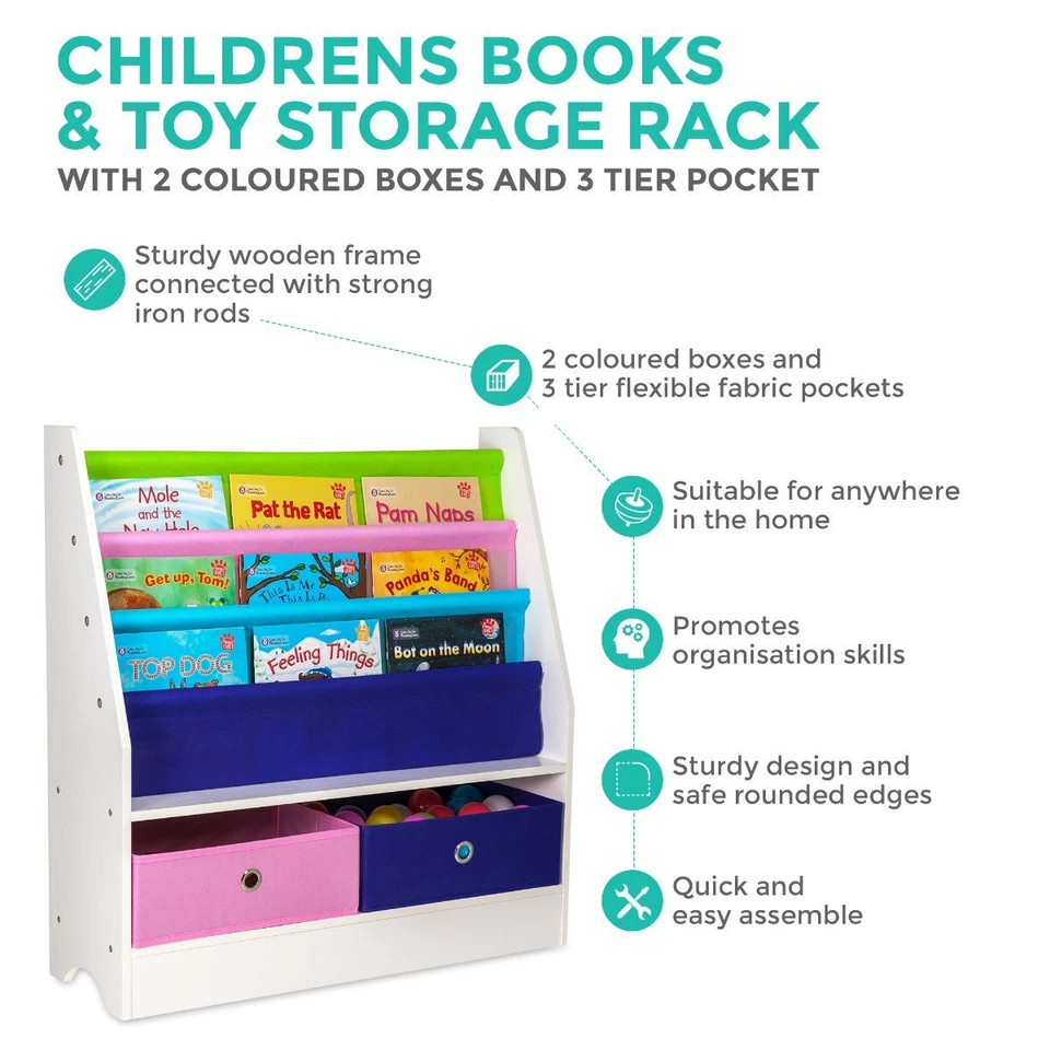 Children Kids Toy&Book Storage Rack Bookcase Bookshelf Tidy Bedroom Playroom UK  - Image 3 of 4