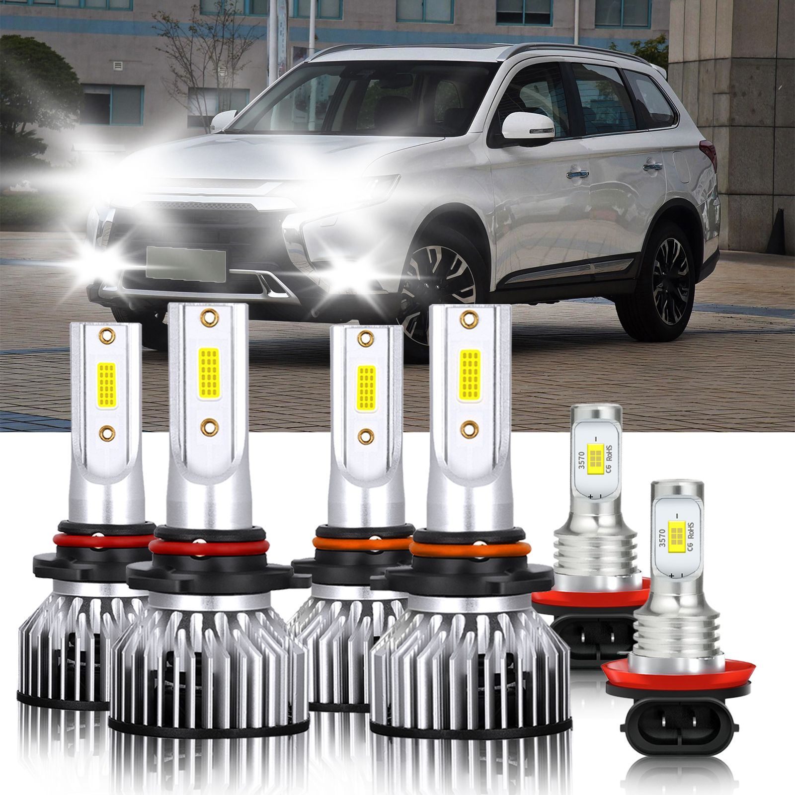 For Mitsubishi Outlander 2007-2013 6Pcs Combo LED Headlight Hi/Lo Bulbs+Fog Lamp