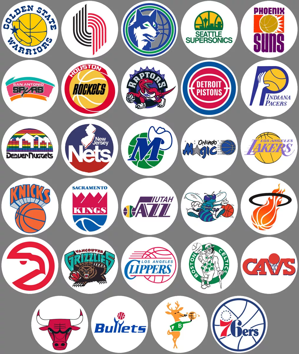 NBA Logos 30 Colored Background team logos Buttons or Magnets NEW