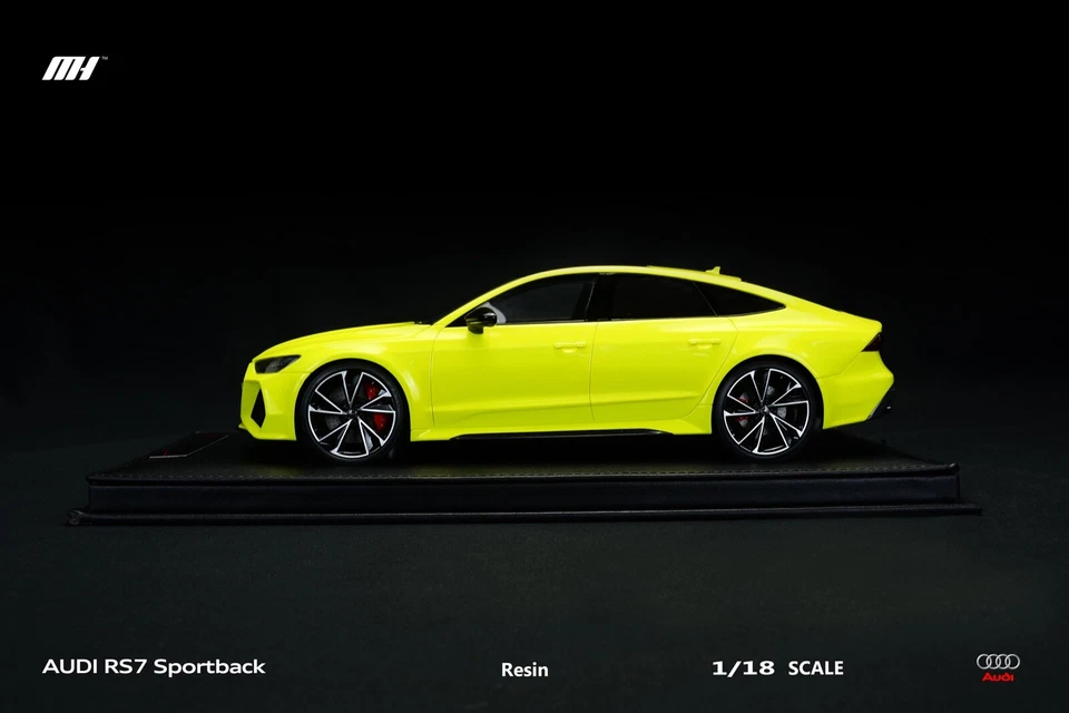 1/18 MotorHelix Audi RS7 de 2020 en base de cuero amarillo fluorescente 99 piezas Foto 2 de 4