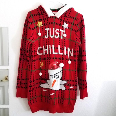 Juniors Ugly Christmas Sweater Dress Just Chillin Snowman Hooded Size XXL |  eBay