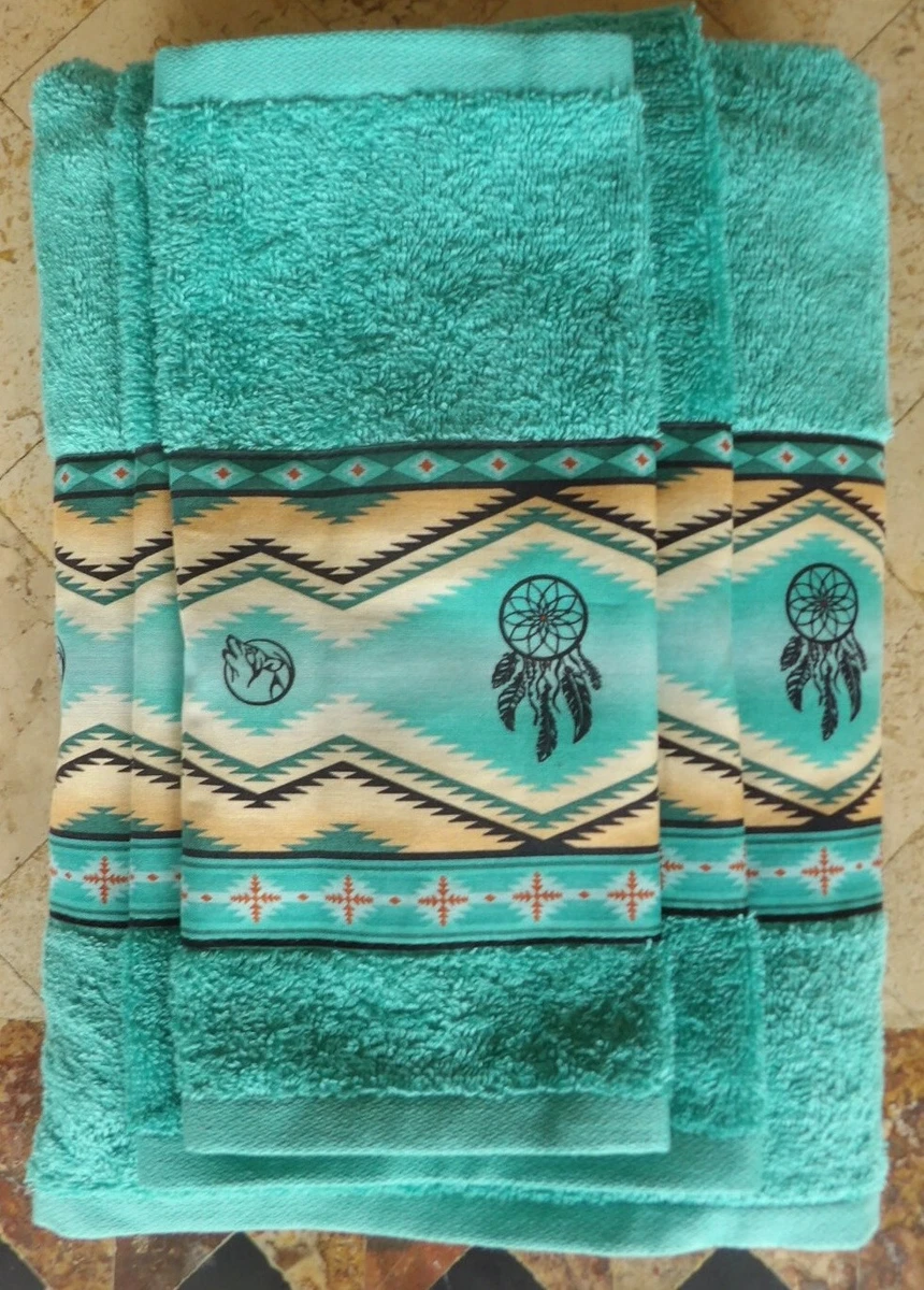Southwest rustic decor 3 pc towel set in seafoam colored