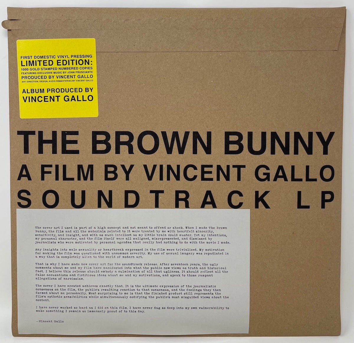 洋楽 BrownBunny John Frusciante Vincent Gallo The Brown Bunny Soundtrack OST John Frusciante Vinyl LP Vincent