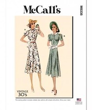 NEW 8338 McCall?s Vintage 30?s DRESSES & BELT 6 8 10 12 14 Dress Sewing Pattern
