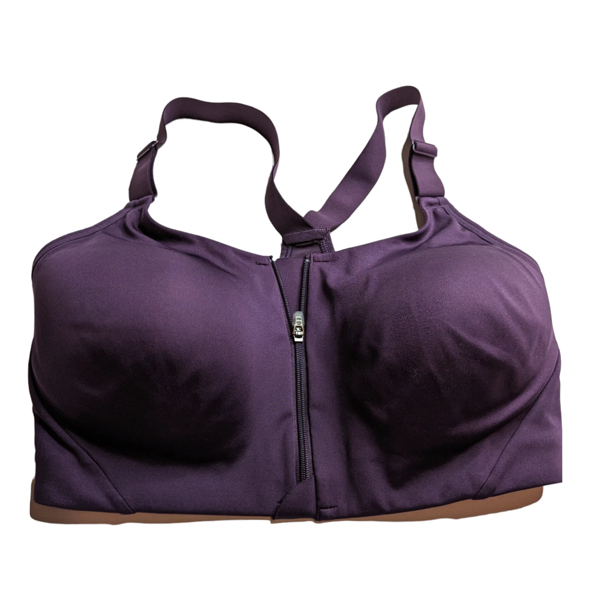 38D All in Motion Purple Sports Bra Wireless Front Zip Full Coverage