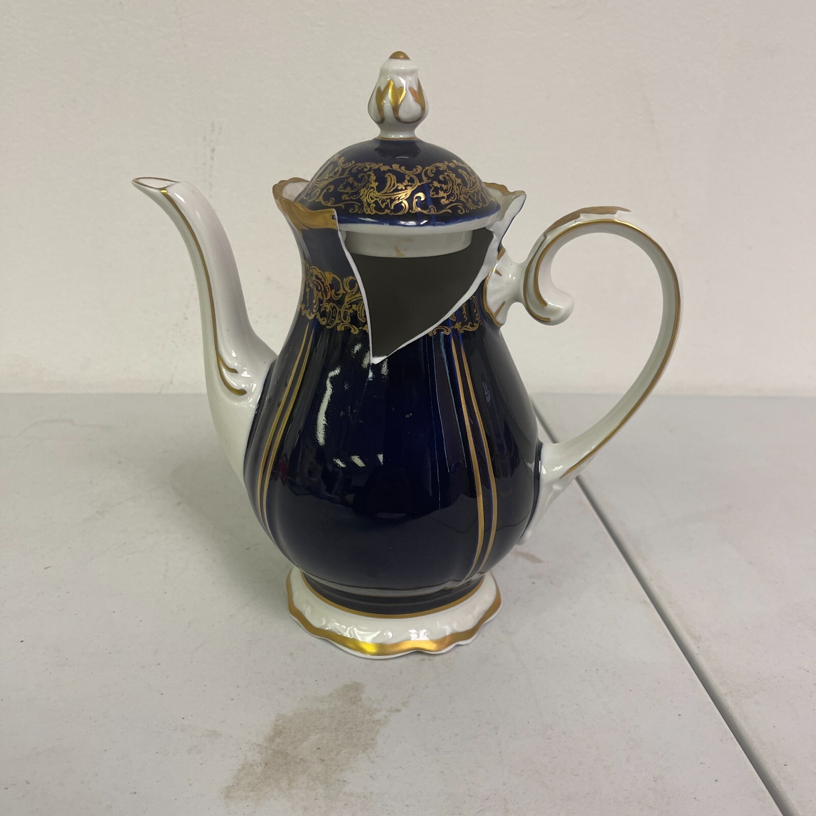 BEAUTIFUL COBALT BLUE PORCELAIN COFFEE SERVER MADE IN WEST GERMANY Parts Only...