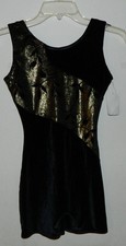 New Women Avenues Velour Black Gold Gymnastics Leotard Dance Adult Size S NWT