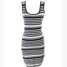 Bar III Bodycon Sweater Dress-Size M-Black and White Stripe