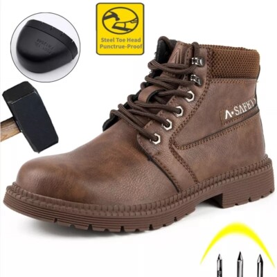 Leather Safety Shoes Protective Boots Man Steel Toe Puncture-Proof Work Sneakers