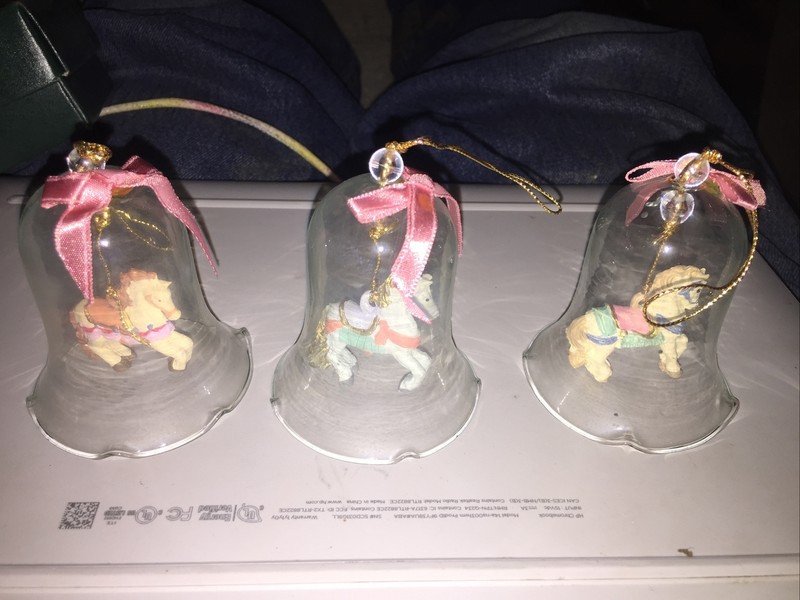 Carrousel Bell Ornaments Crystal Bells Hand Painted Horses Vintage Ornament Set