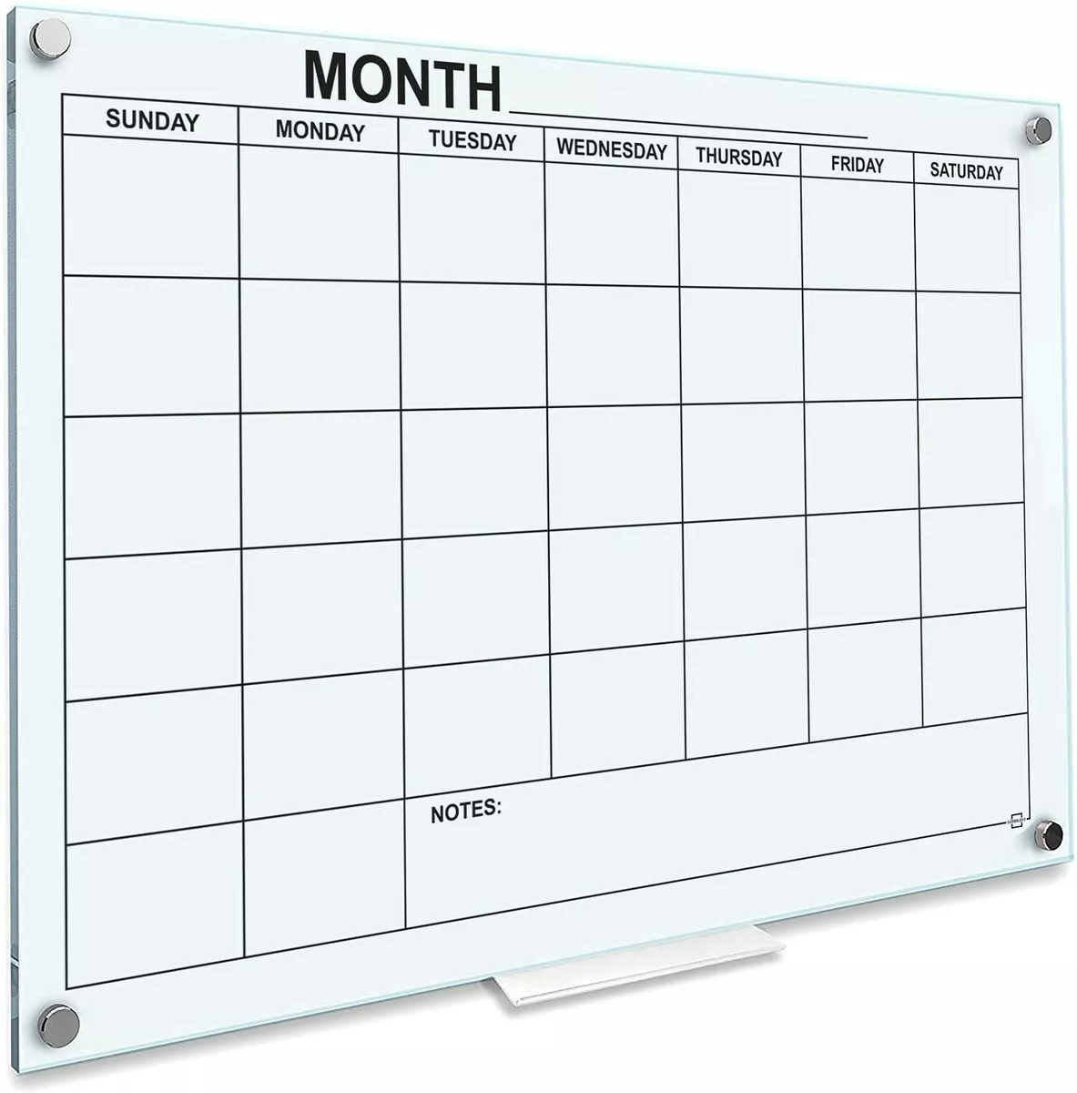 Whiteboard Calendar - Glass Board Monthly Calendar - 46 X 34 - Large Wall  C