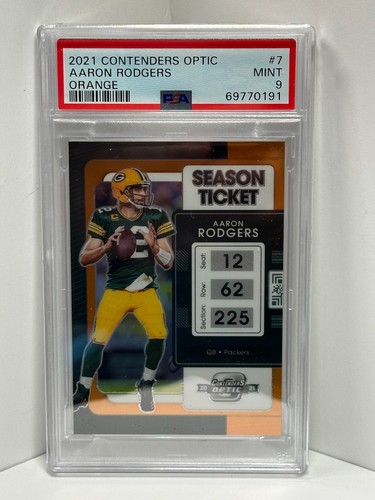 PSA 9 Contenders Optik #7 Aaron Rodgers orange 46/50