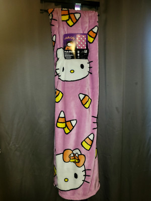 Hello Kitty Halloween Throw Blanket Pink Candy Corn