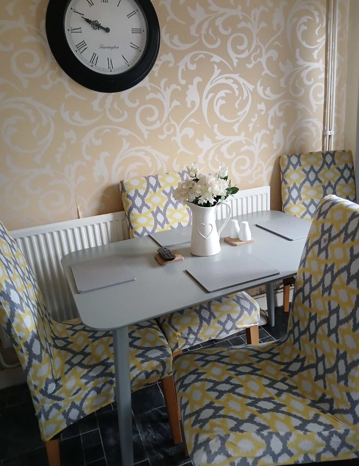 4 Yellow /Grey Stretchy Printed Dining Chair Covers eBay