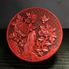 Collection China Antique Vintage Lacquerware Exquisite Peony Statue Jewelry Box