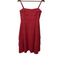 BCBGMAXAZRIA Womens Dress Red Tiered Ruffle Spaghetti Strap Summer Cotton Size 4