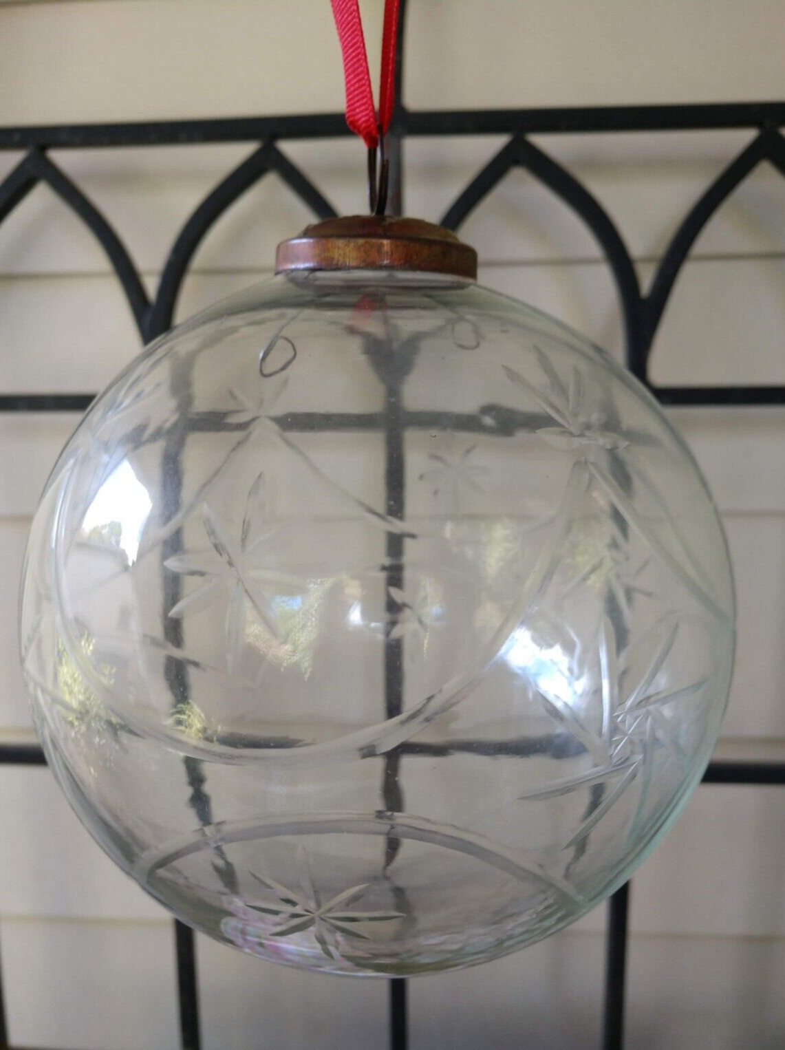 Kugel Hand Etched Clear Glass Ball Ornament Large 6” Diameter eBay
