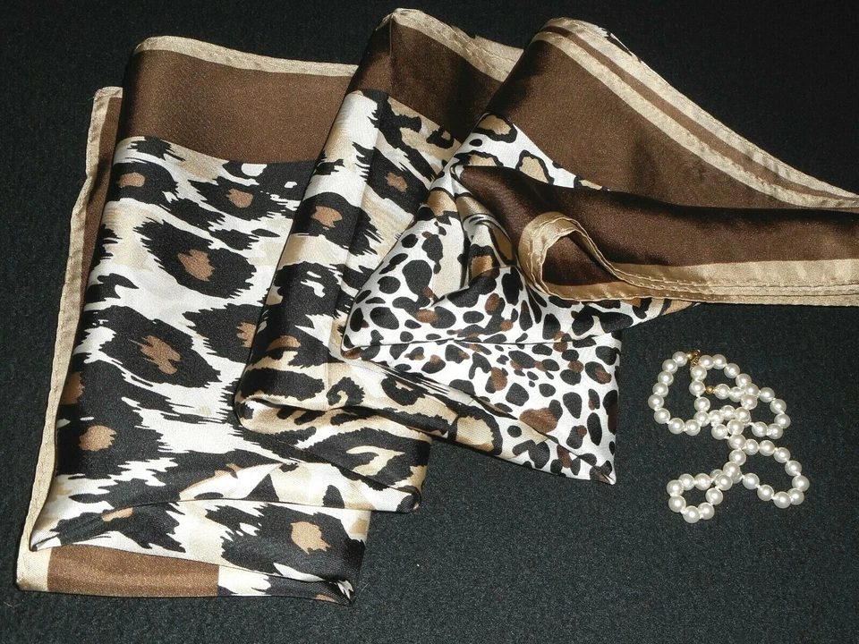Bufanda de seda y guantes de cuero guepardo leopardo estampado animal marrón negro EE. UU. Foto 2 de 4