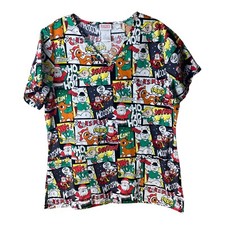 Rudolph The Red-Nosed Reindeer Scrub Top Christmas Comic Strip Size Medium