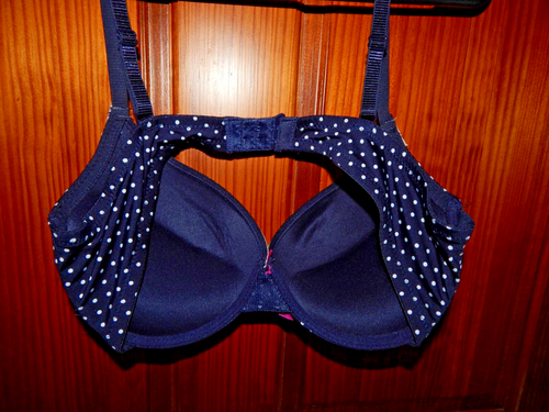 NAVY DOT LACY PUSHUP BRA, UNDERWIRE, HEAVY PADDING, SIZE 38 B, NWOT - Picture 3 of 3
