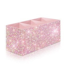 Bling Makeup Brush Holder Organizer, 3 Slot Sparkle Cosmetics Brushes Pink