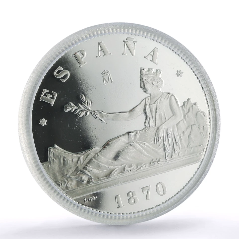 Spain Provisional 5 Pesetas Restrike 1870 SP 68 PCGS silver token 2020 - Image 4 of 4