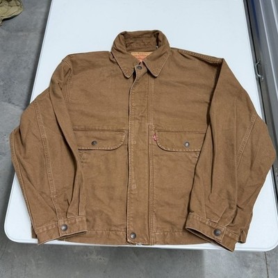 Levi's Canvas Trucker Jacket Mens M Brown Excellent Zip Up Workwear Duck