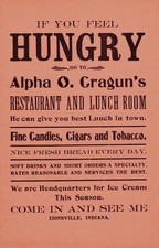 1920 Flyer / Broadside Alpha O. Cragun's Restaurant & Lunch Room Zionsville, In.