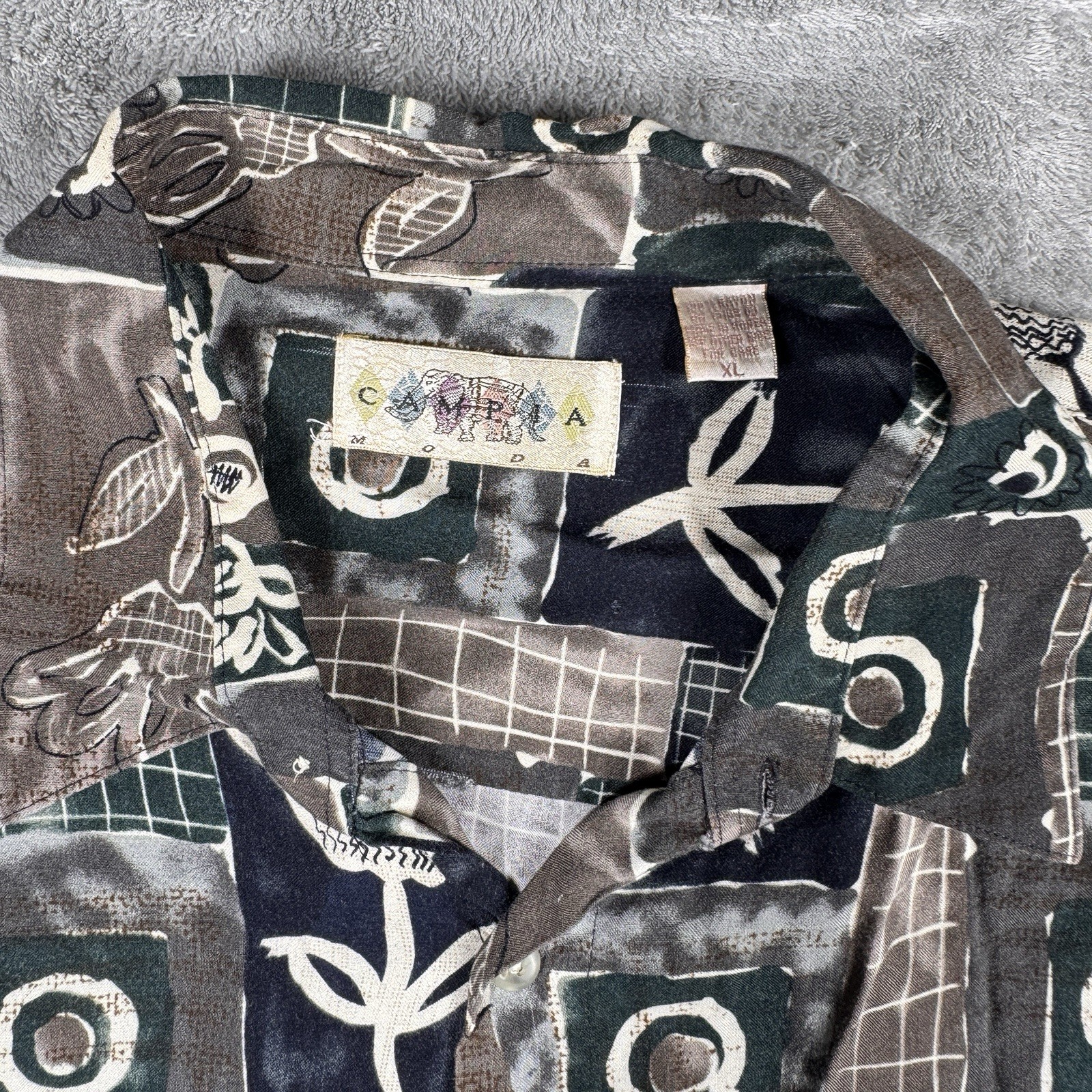 Campia Moda Navy Patchwork Print Button Up Shirt … - image 4