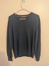 Raffi men's 100 Extra Fine Merino Wool Teal Vneck Sweater Size Large