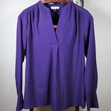 Calvin Klein Purple V Neck Long Sleeve Blouse Shiffon Size Med
