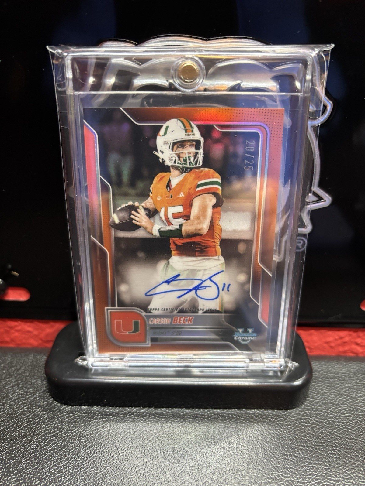 Carson Beck 20/25 Orange Refractor Auto 2025 Bowman Chrome U BCA-CBE