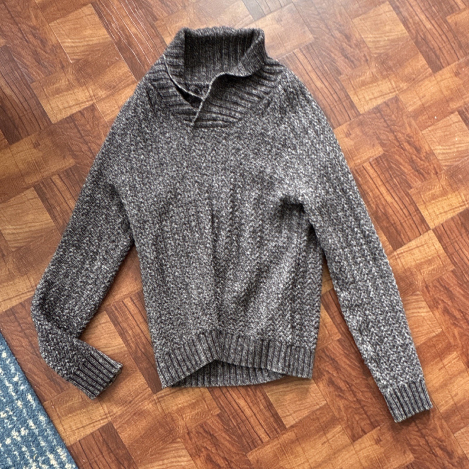 Marc Anthony Men's Gray Chunky-Knit Shawl Neck Pullover Sweater Marled S