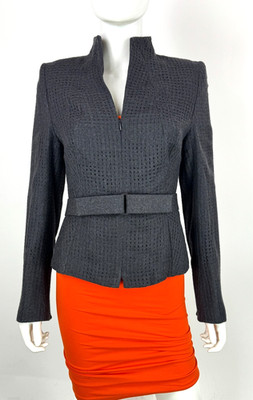 Akris Auth Gray 4 US 40 IT 34 D S 100% Wool Jacket Coat Belt Laser Cut Blazer